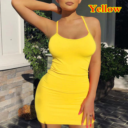 Sexy Spaghetti Strap Mini Dress 2022 Summer Women Bodycon Club Party Dresses Female Camisole Solid Zwart Wit Sheath Sundress